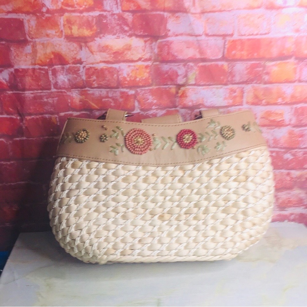 Vintage Avon Floral Beaded Straw Shoulder Bag - Picture 3 of 11
